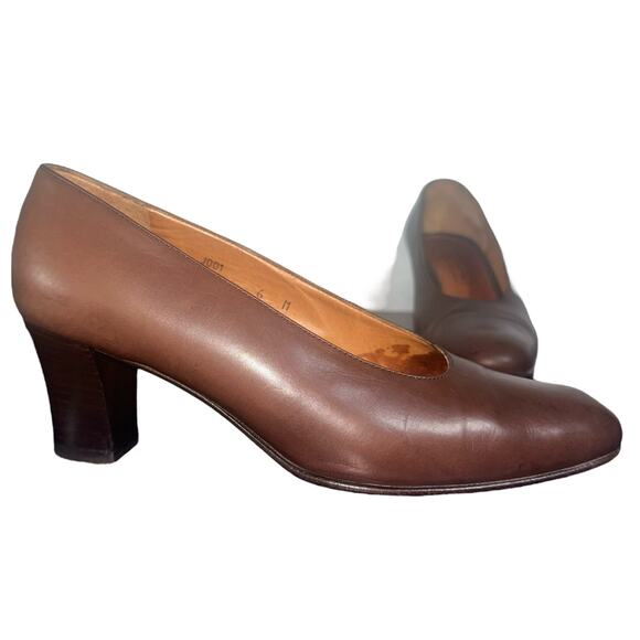 Coach Brown Leather Heels Size 6 Made in Italy Classic Pumps Block Heel - Picture 1 of 11